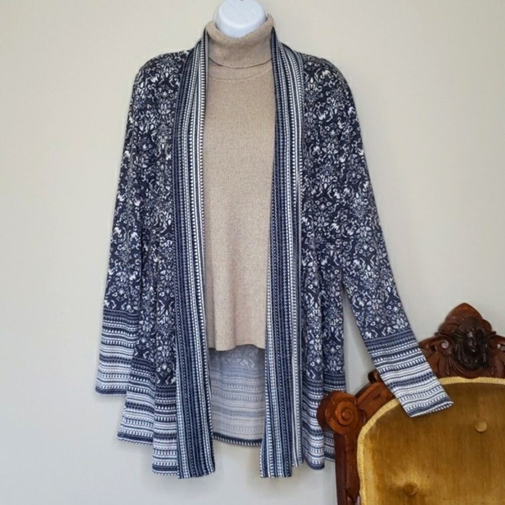 Dalia Women's Flowy Open Front Cardigan Sweater Large Neutral Minimalist Blue